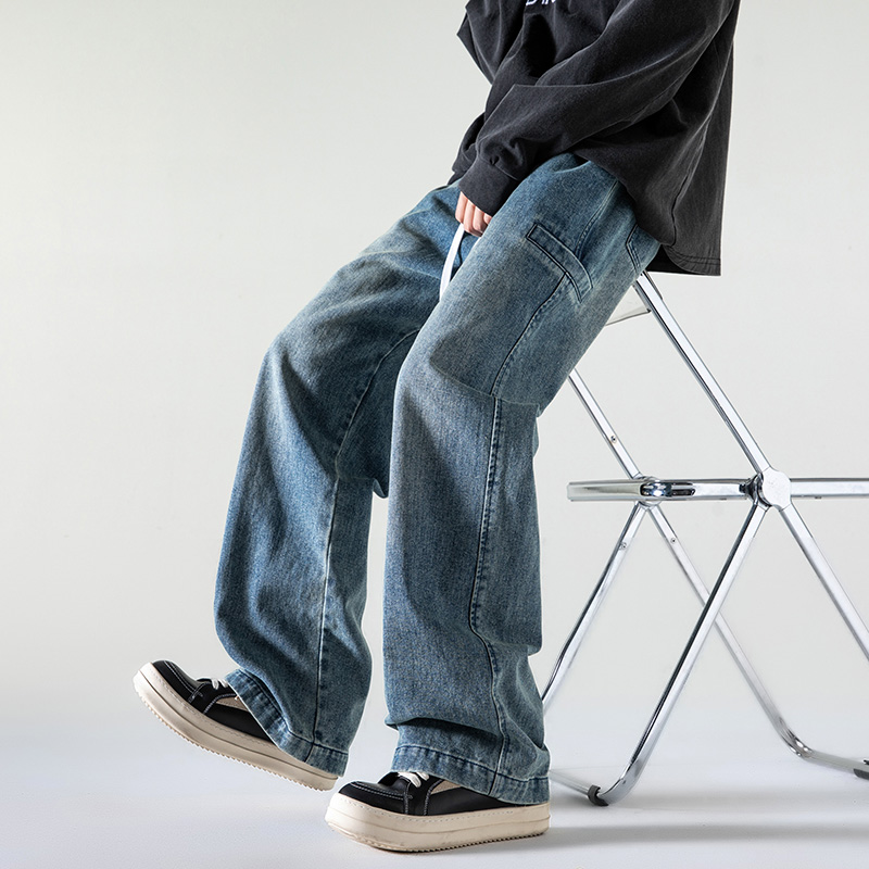 66719春秋潮牌美式水洗复古百搭宽松大码牛仔长裤