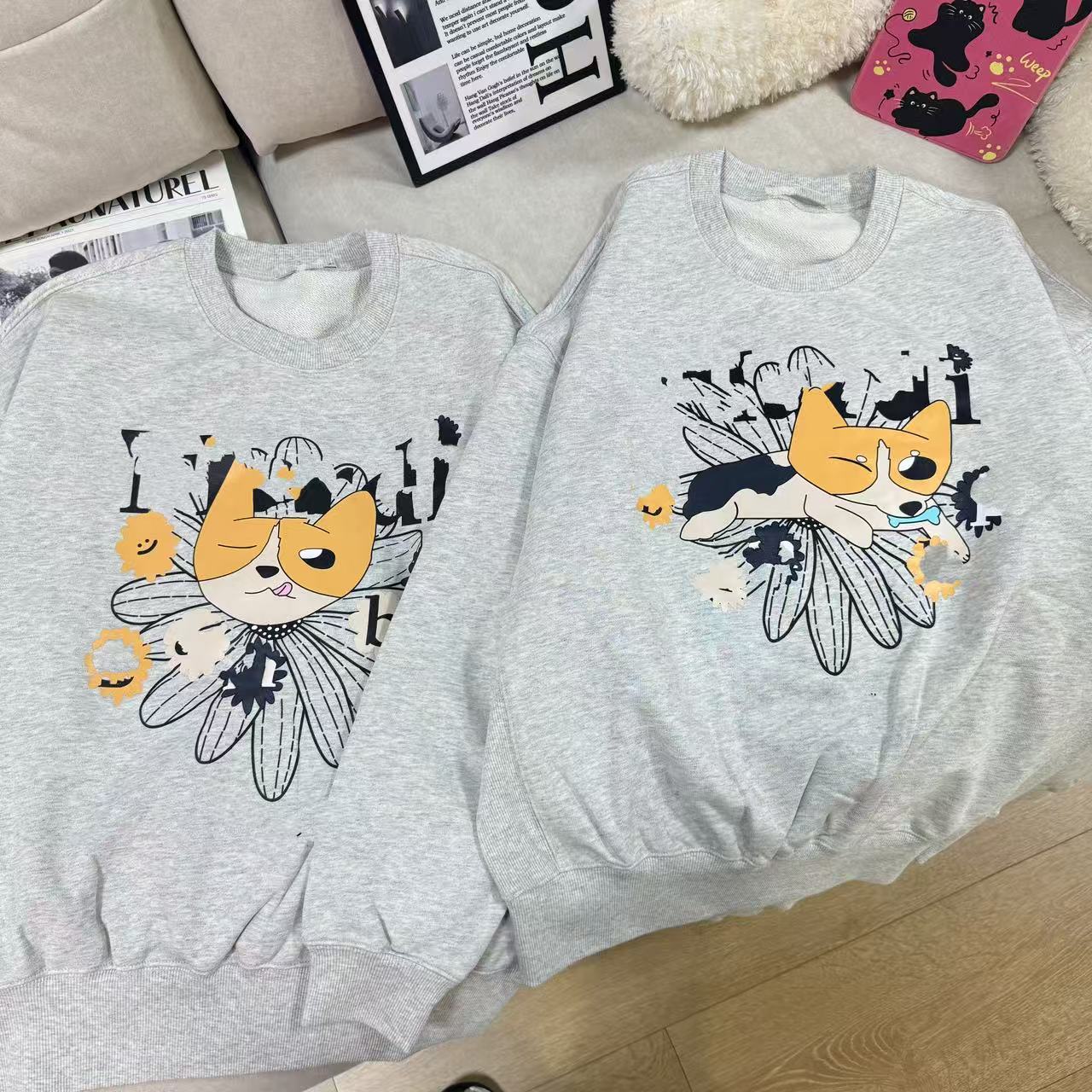 春秋纯棉休闲圆领套头毛圈棉加厚卡通印花套头卫衣25122348