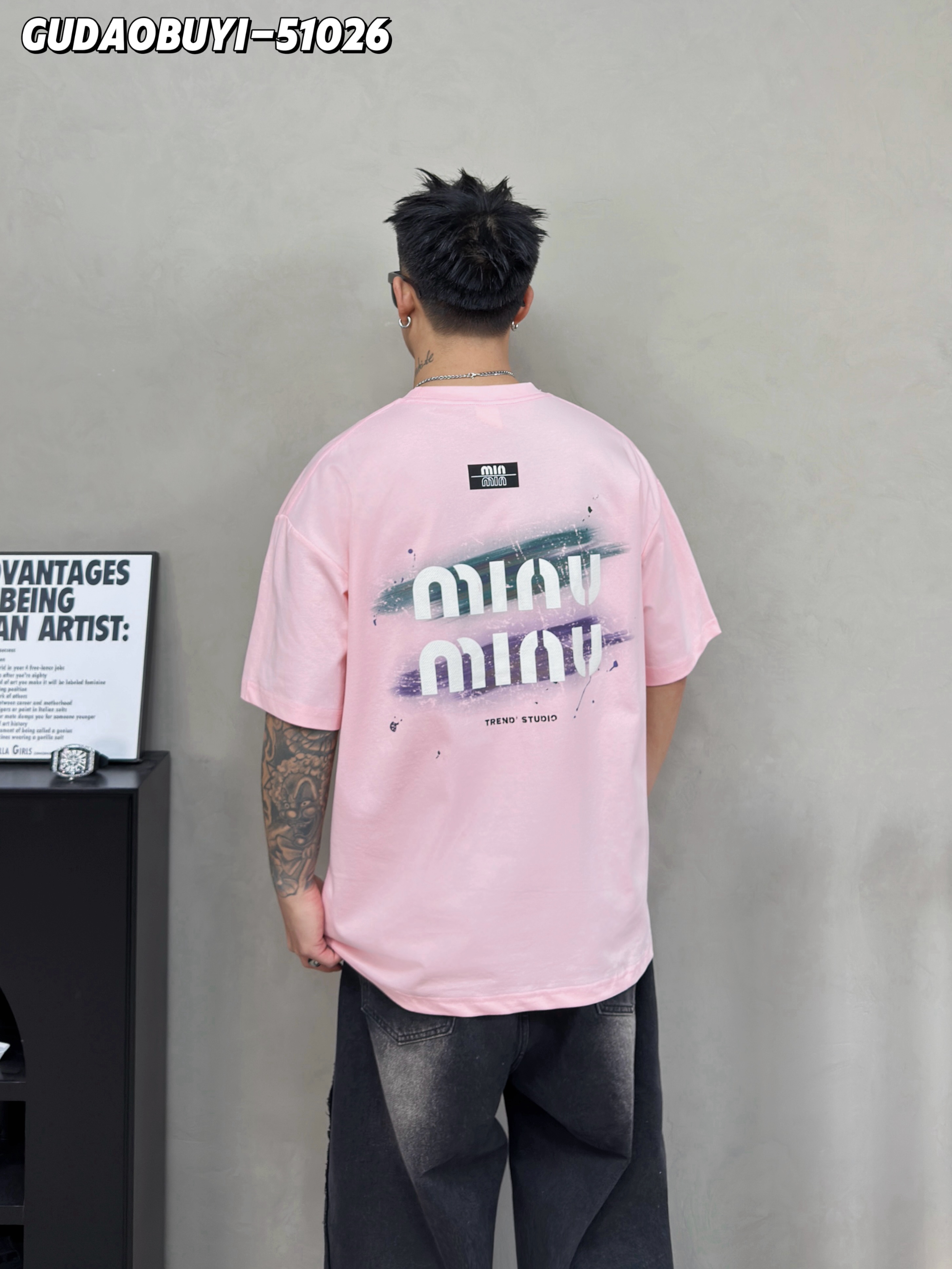 【夏季】新款男女同款时尚晕色MIN字母短袖T恤51026