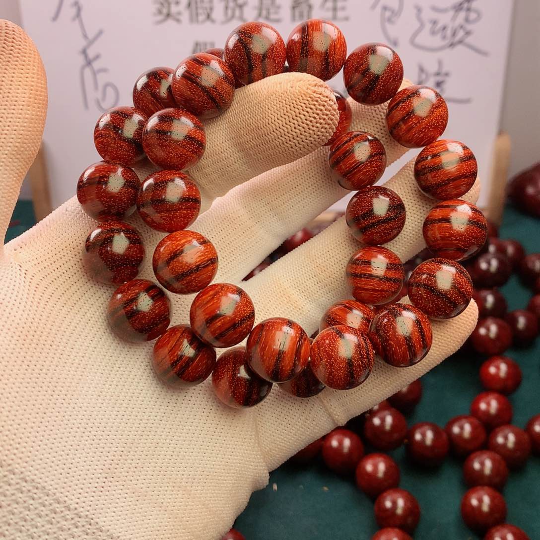 檀香紫檀（小叶紫檀）手串/手链15横纹虎皮原汁原味无胶无蜡泥料