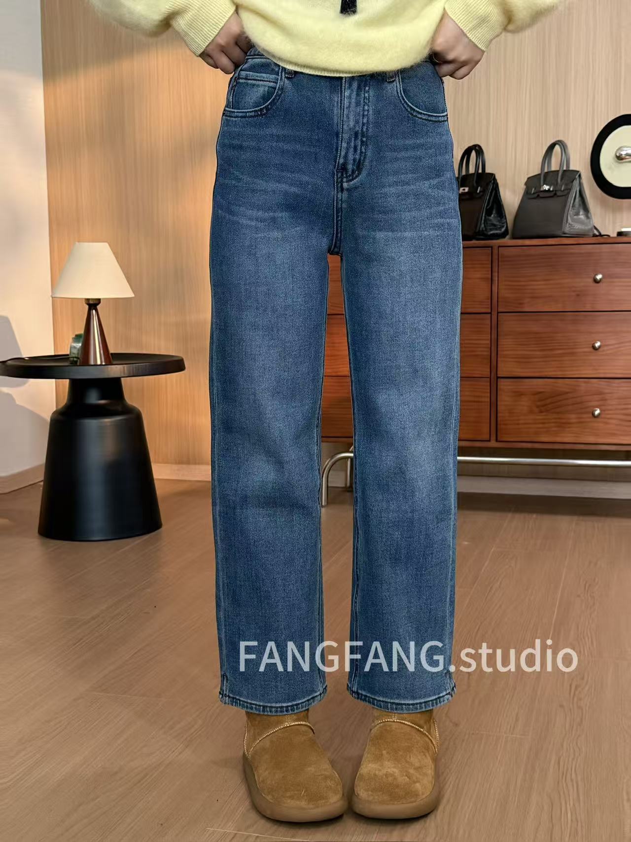 F.F时髦洋气阔腿裤长裤冬季高级牛仔裤时尚秋冬水洗大码656281