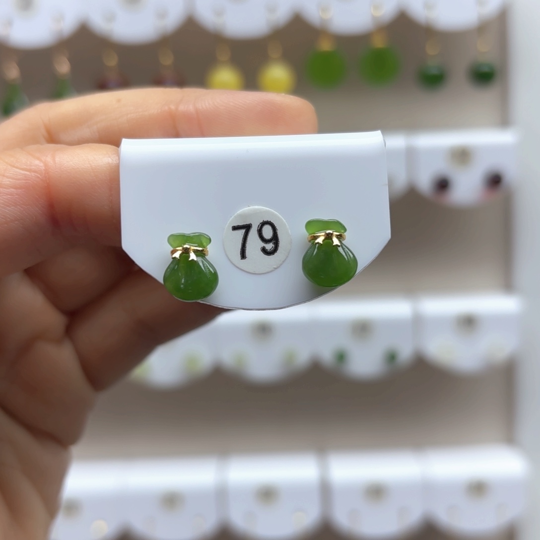 和田玉耳饰银S925镶嵌