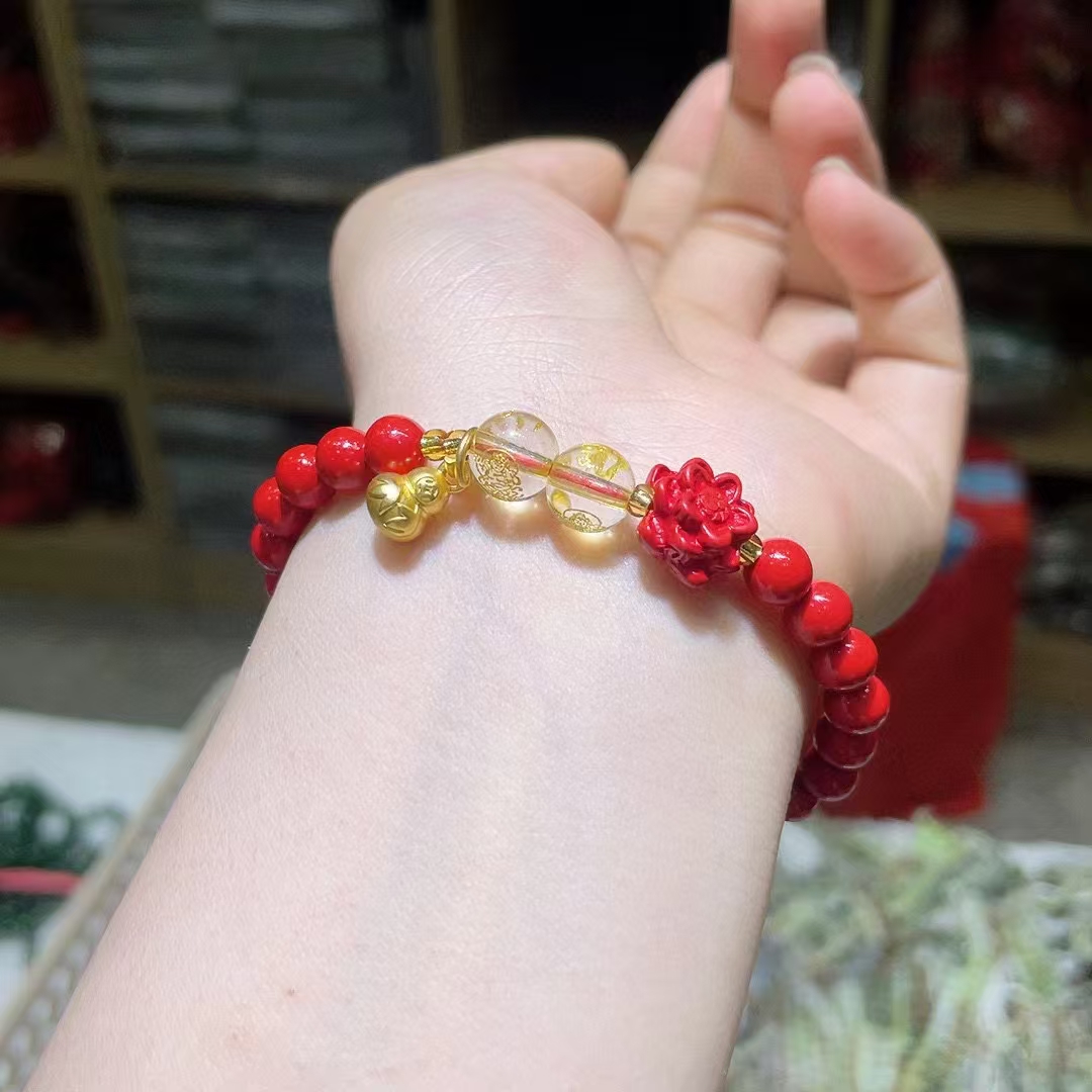 含辰砂工艺品朱砂紫砂两世欢手串,珠经约8mm招财女士