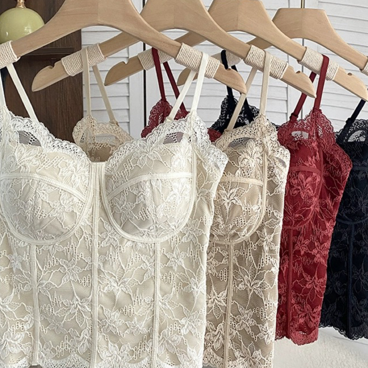 秋冬磨毛法式蕾丝纯欲吊带美背一体杯免穿文胸背心女修身显瘦6100