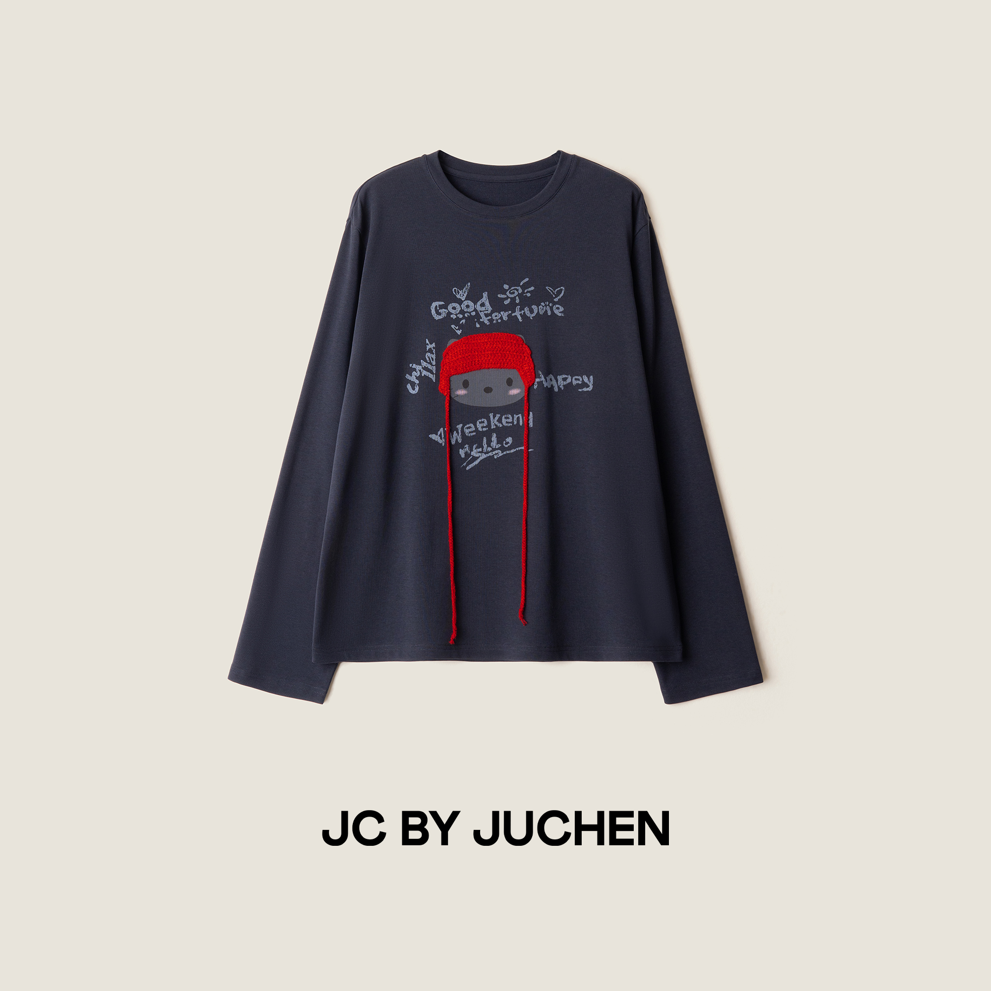 冬日针织小红帽哈基米kitty显瘦百搭童趣宽松长袖T恤 FW095309