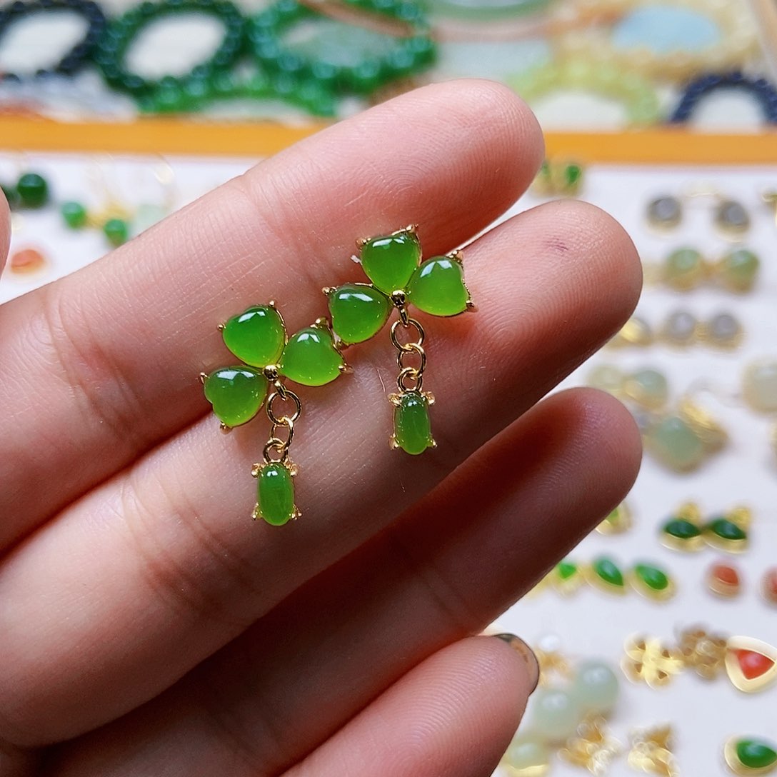 和田玉耳饰银S925镶嵌