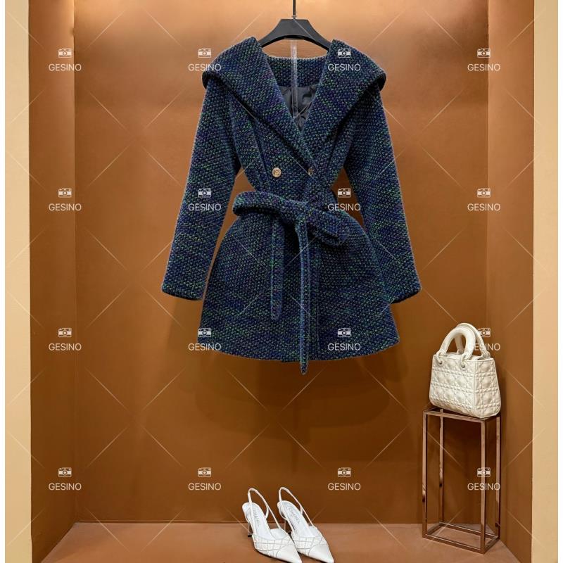 【露露】秋冬气质小香风设计师中长款外套蓝色轻奢百搭QD-2025087