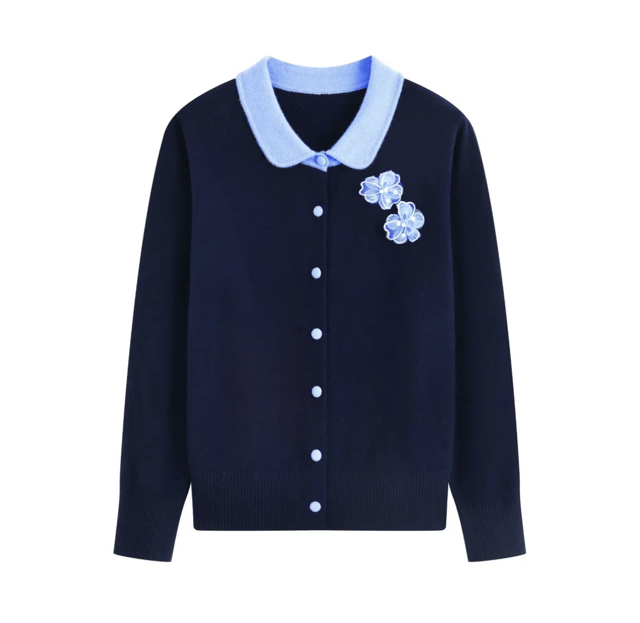 翻领常规款花朵羊毛针织衫2025秋冬装时尚学院风针织显瘦减龄保暖