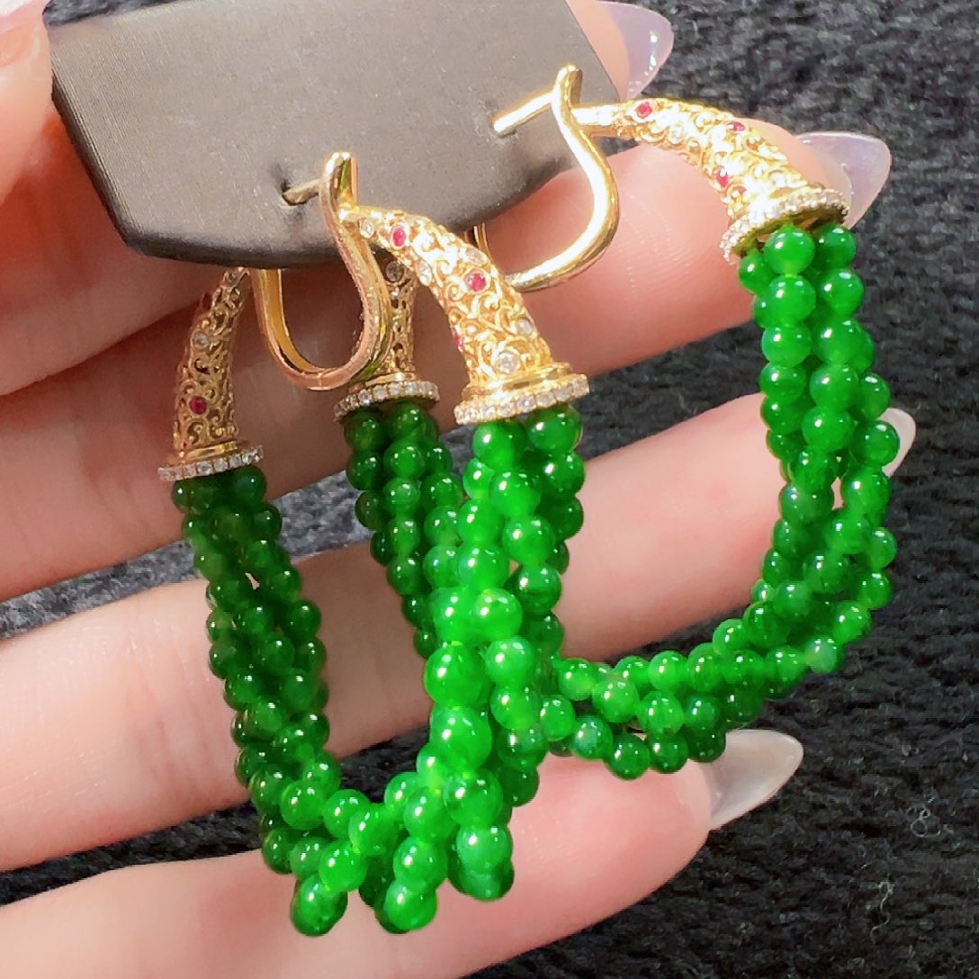 翡翠耳饰18K金镶嵌签收后24小时鉴赏期