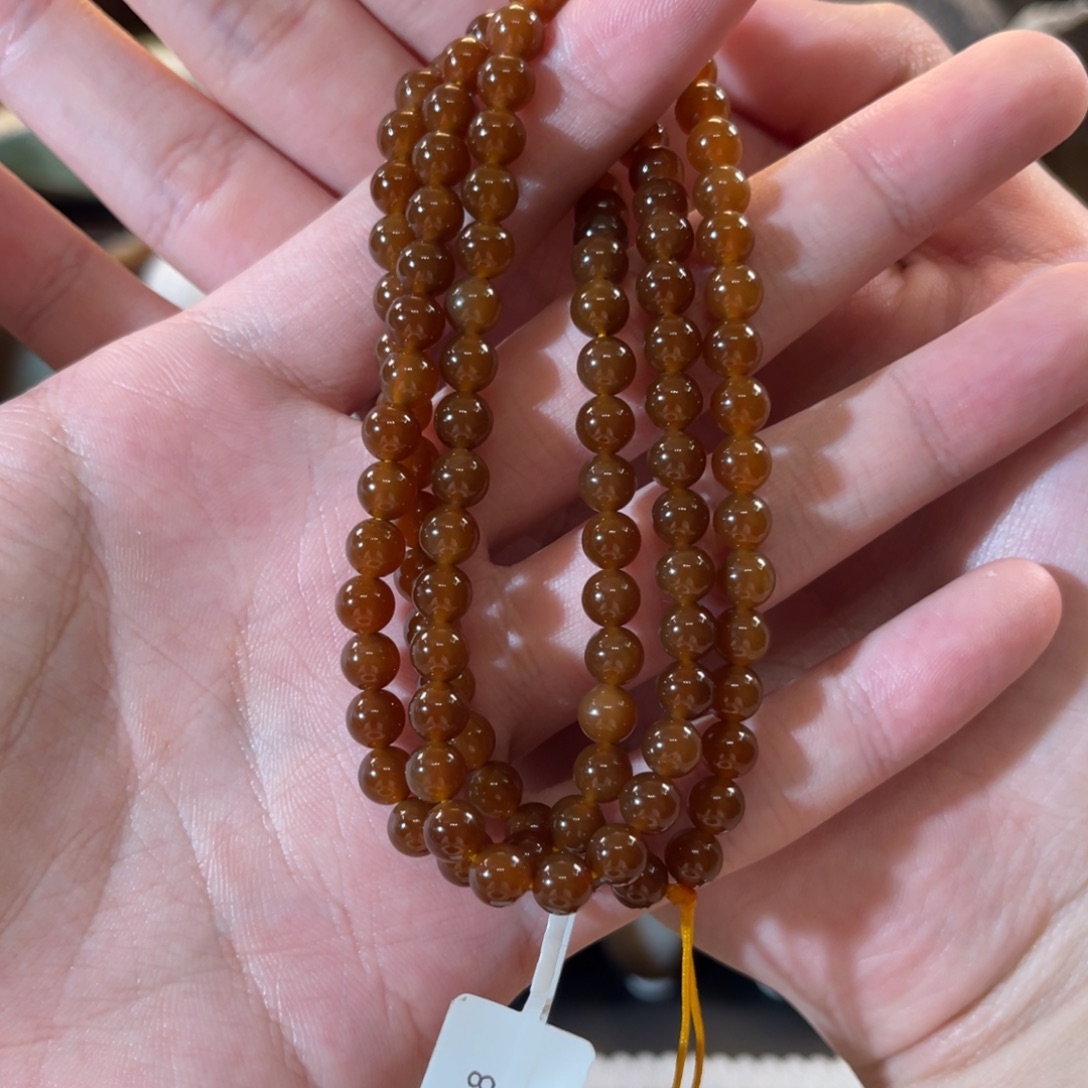 和田玉（糖玉）未镶嵌手链金山全糖6mm108珠串