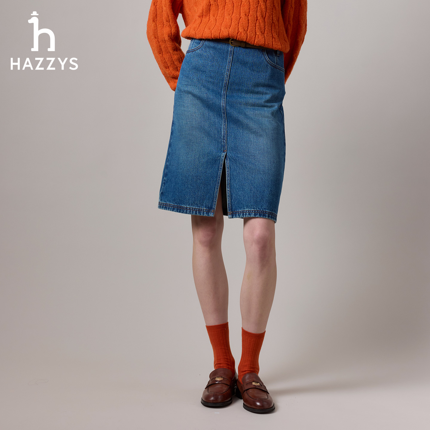 【商场同款】HAZZYS哈吉斯女士秋季牛仔裙时尚休闲风气质半身裙