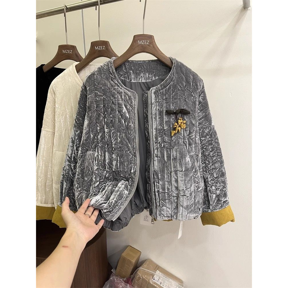 2025韩版新款女装秋冬宽松时尚棉服常规款上衣女袖口撞色夹棉外套