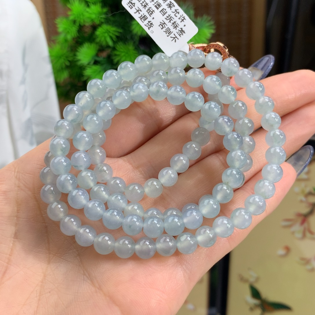 翡翠手链未镶嵌冰胶天空蓝飘花项链卡6.3m m