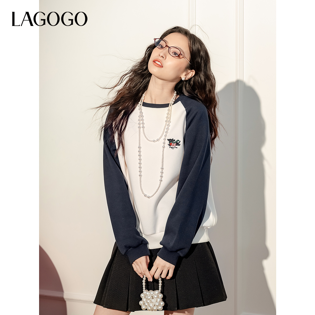 【小云总专享】lagogo新款双面针织舒适显白百搭卫衣女OAEE451G02