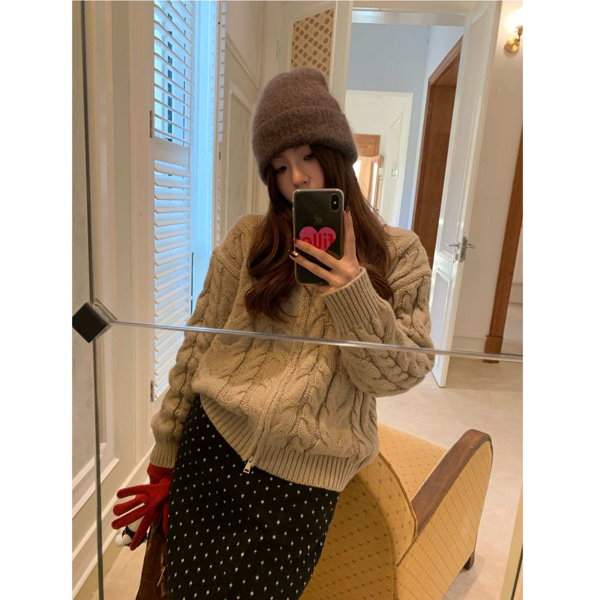 【OneMinute】冬季氛围ins感麻花拉链重磅开衫外套