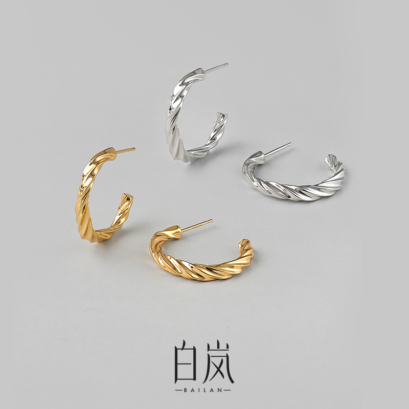 925银耳饰 白岚麻花耳环女2025新款气质简约法式百搭耳圈ED1991