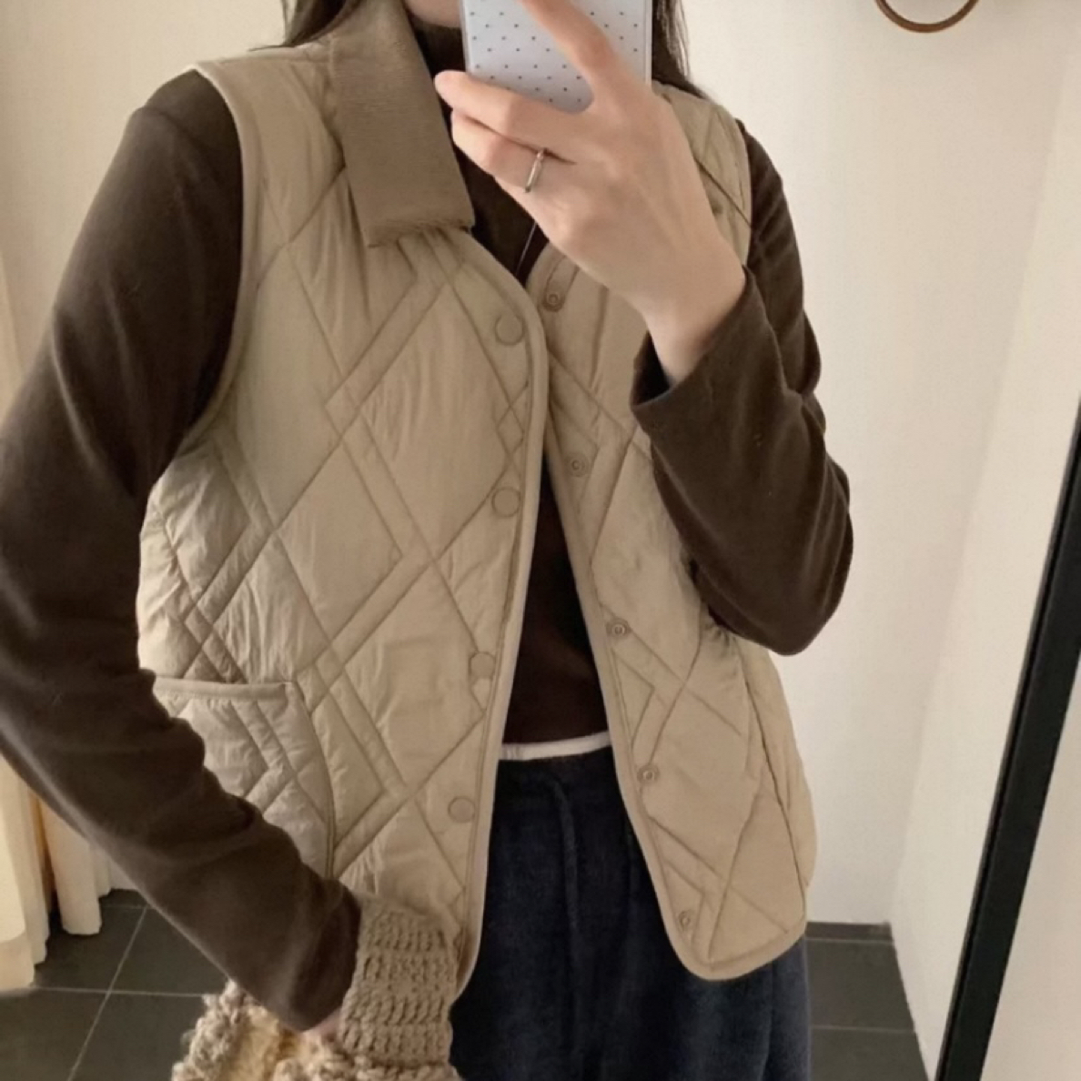 UND#KSZ689冬季福利夹绵羊毛可拆翻领马甲，衣长：56cm