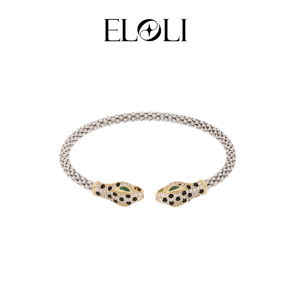 Eloli【Gia学姐专属链接】Aeterna灵蛇之吻绿瞳银色开口手镯 EL0707