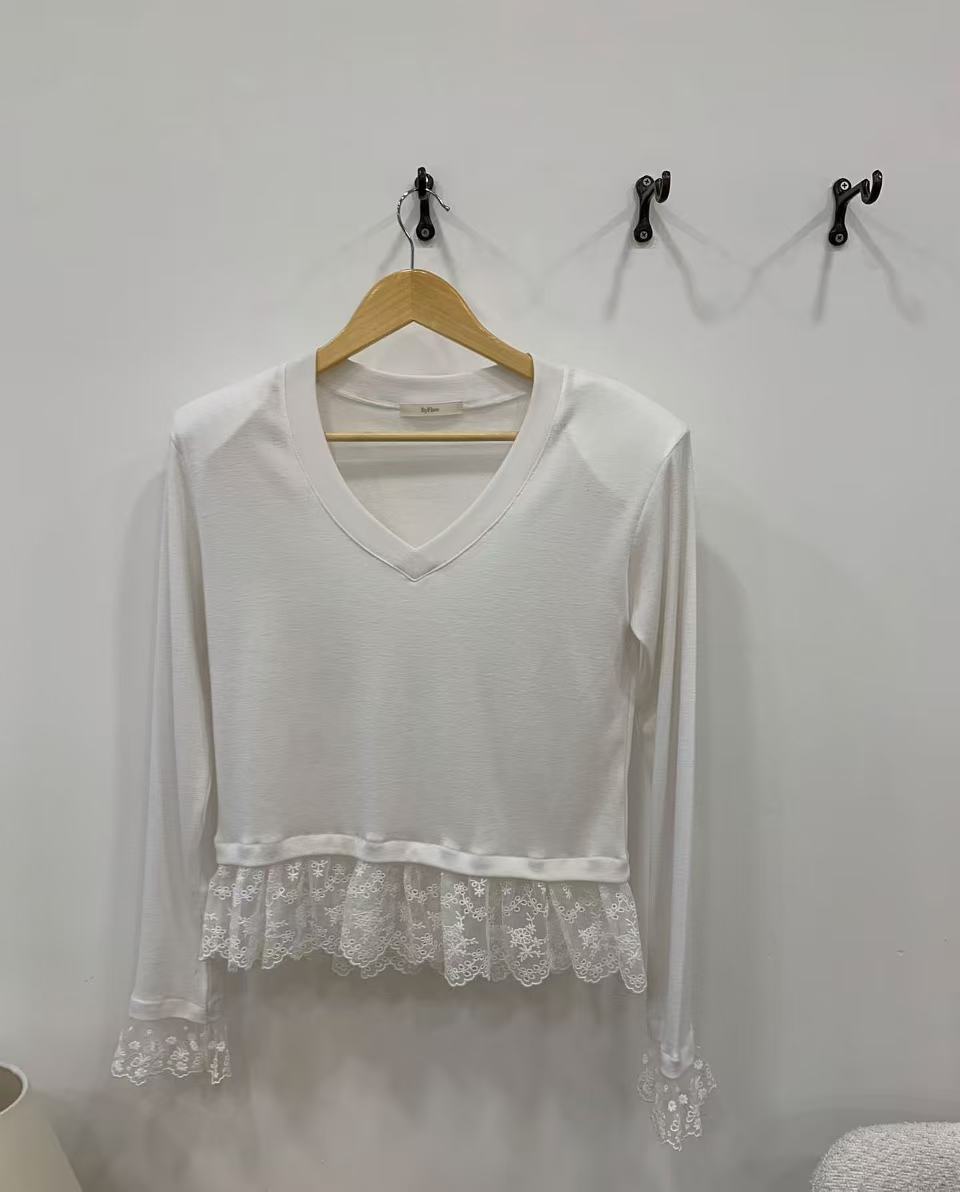 【no退no换】芳芳在韩国 东大门正品代购/FL家/蕾丝拼接长袖打底T恤