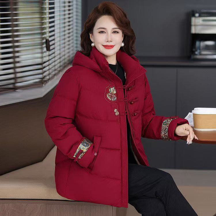 妈妈冬装加厚棉服中老年人连帽加绒外套女奶奶新中式保暖棉袄棉服