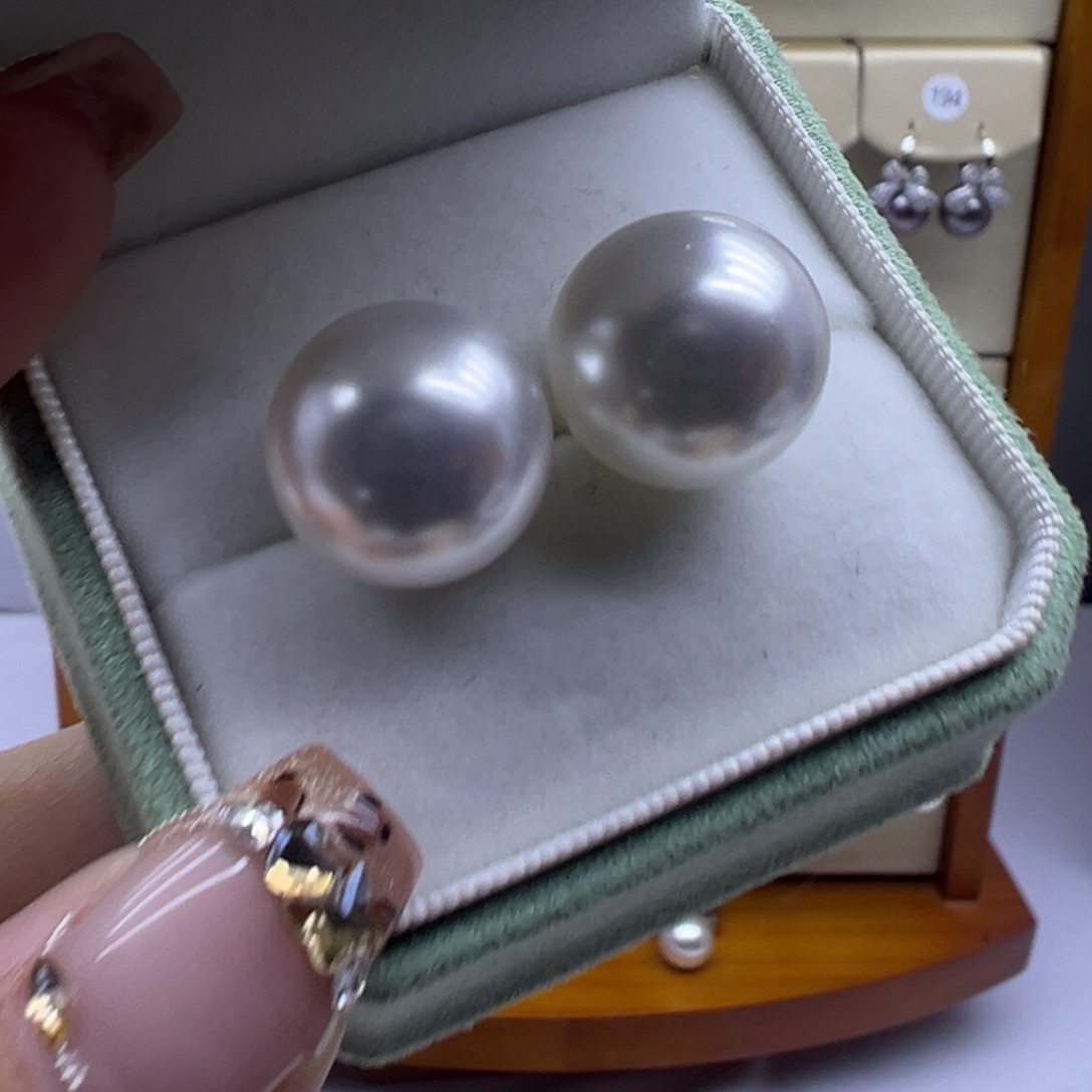 耳饰银S925镶嵌淡水珍珠