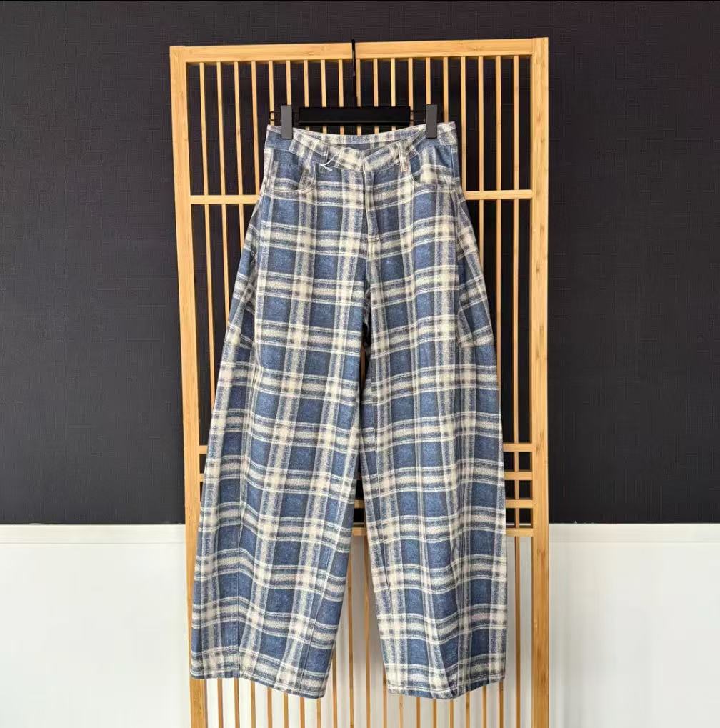 【张羽推荐】ELVIS.CHEUNG蒋云開運25蓝白花格肌理印花牛仔裤