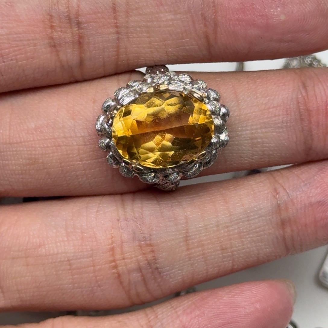 戒指银S925镶嵌黄晶