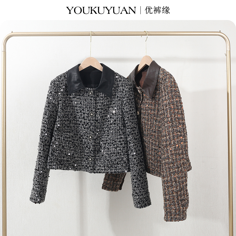 优裤缘法式小香风秋冬新款翻领短款外套百搭气质名媛风小个子上衣