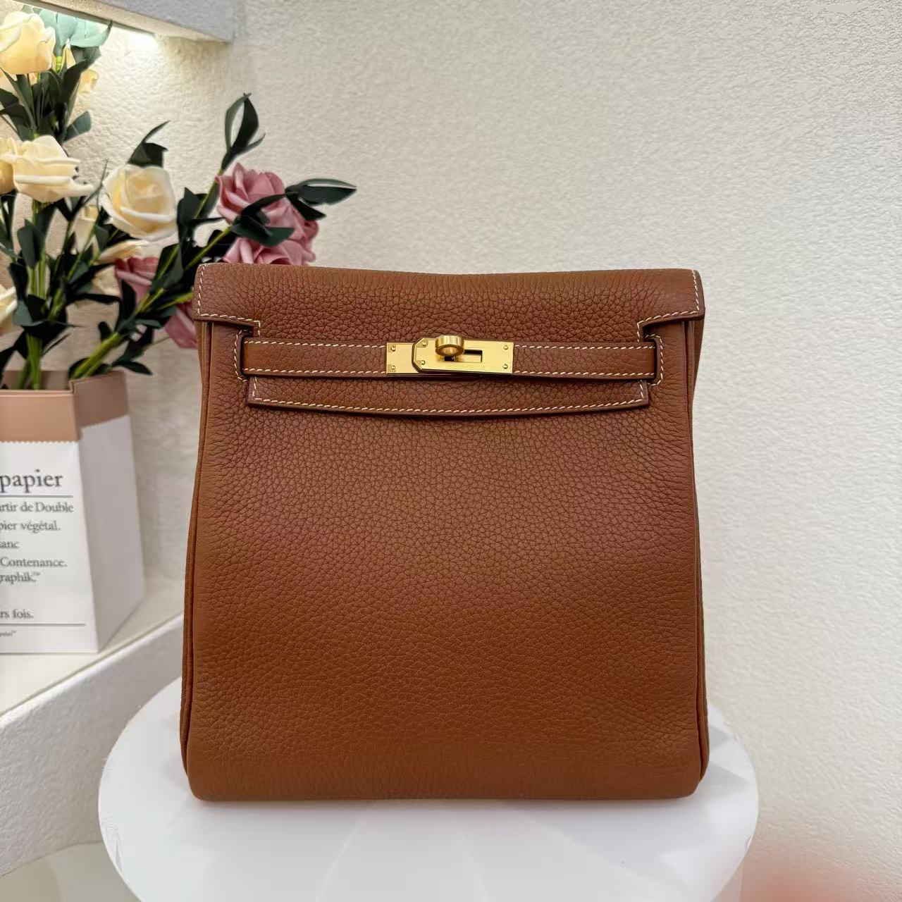 99新 Hermes/爱马仕 kelly ado D tc皮 金棕md0721a4 