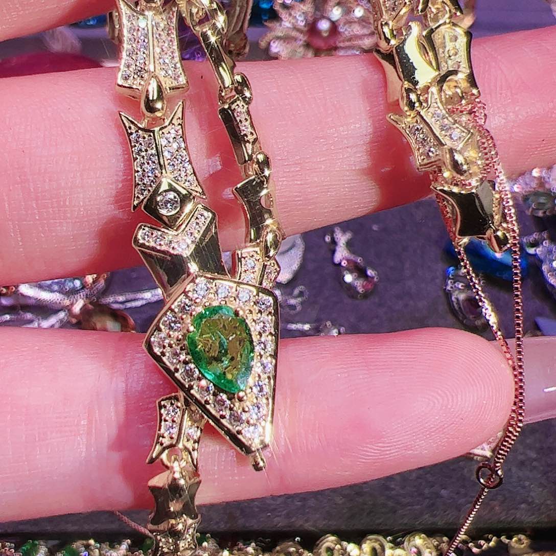 祖母绿套链银S925镶嵌