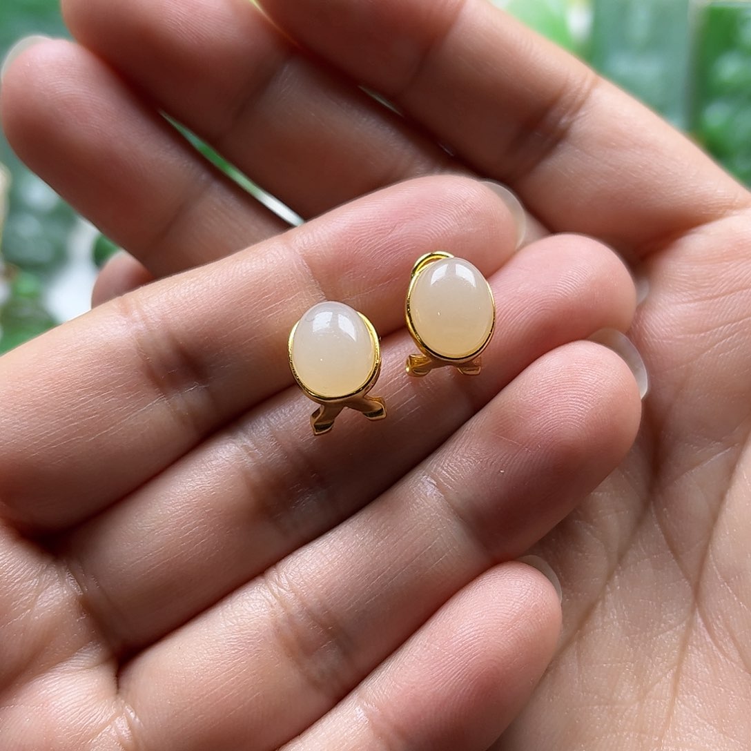 和田玉耳饰银S925镶嵌