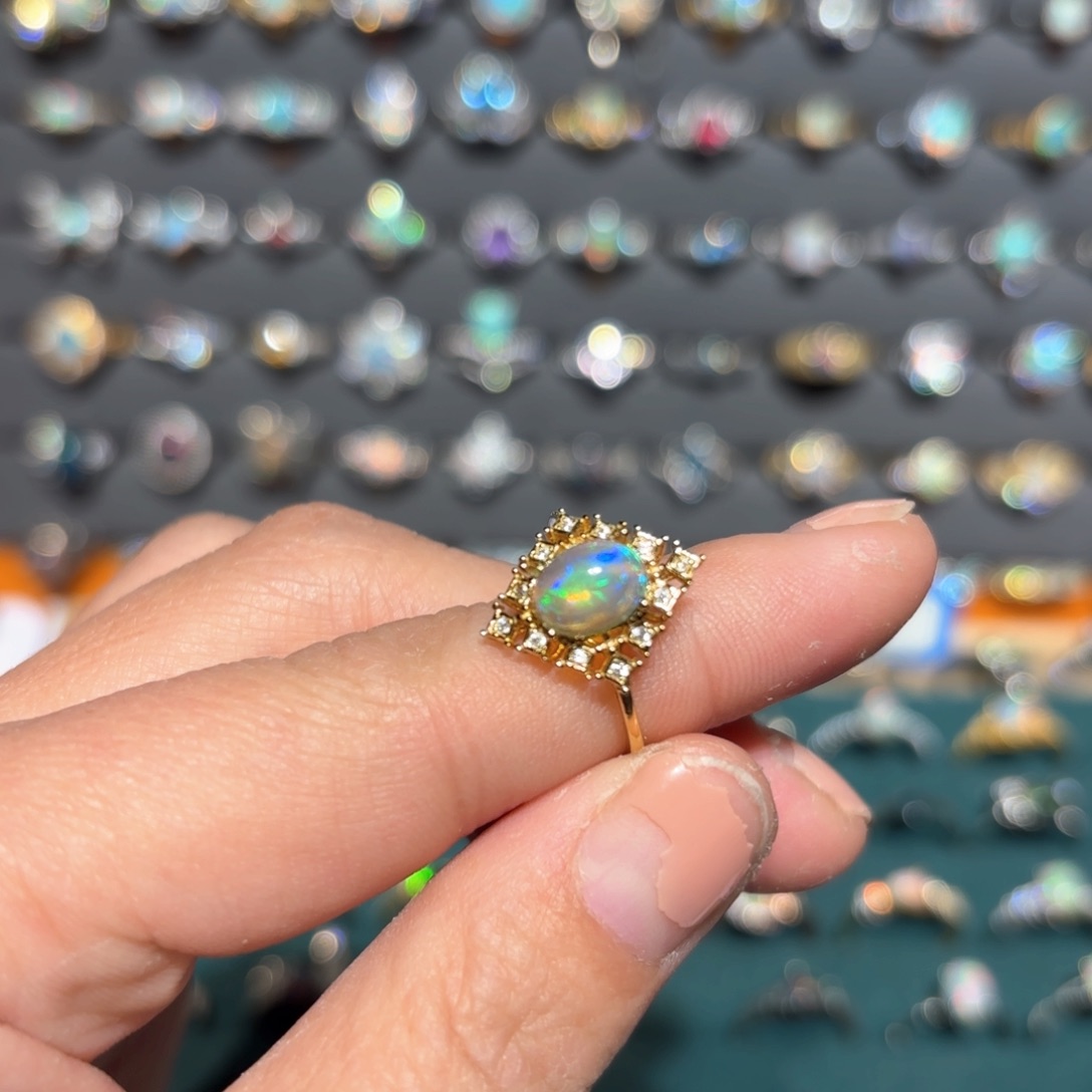 欧泊戒指银S925镶嵌欧泊戒指