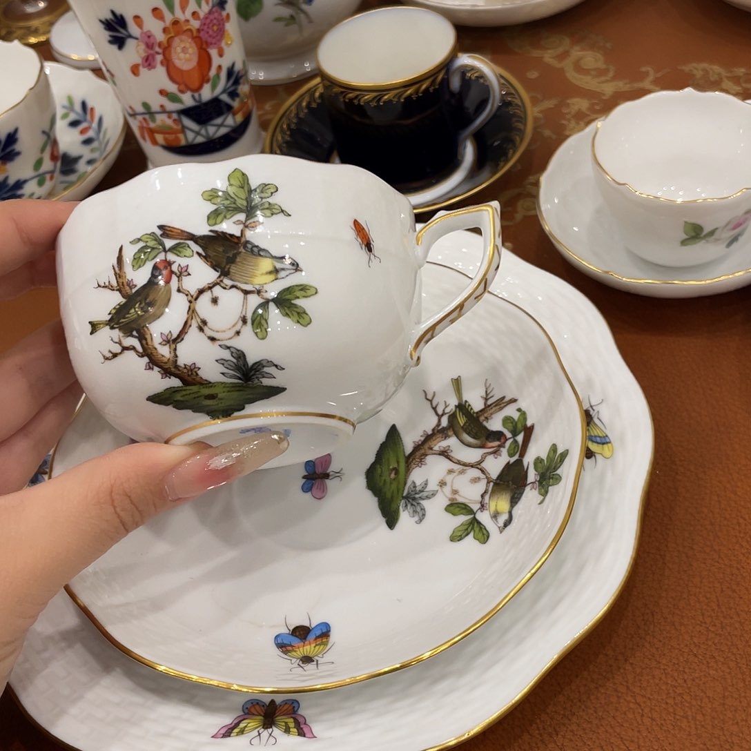 瓷片中古赫伦红茶杯三件套