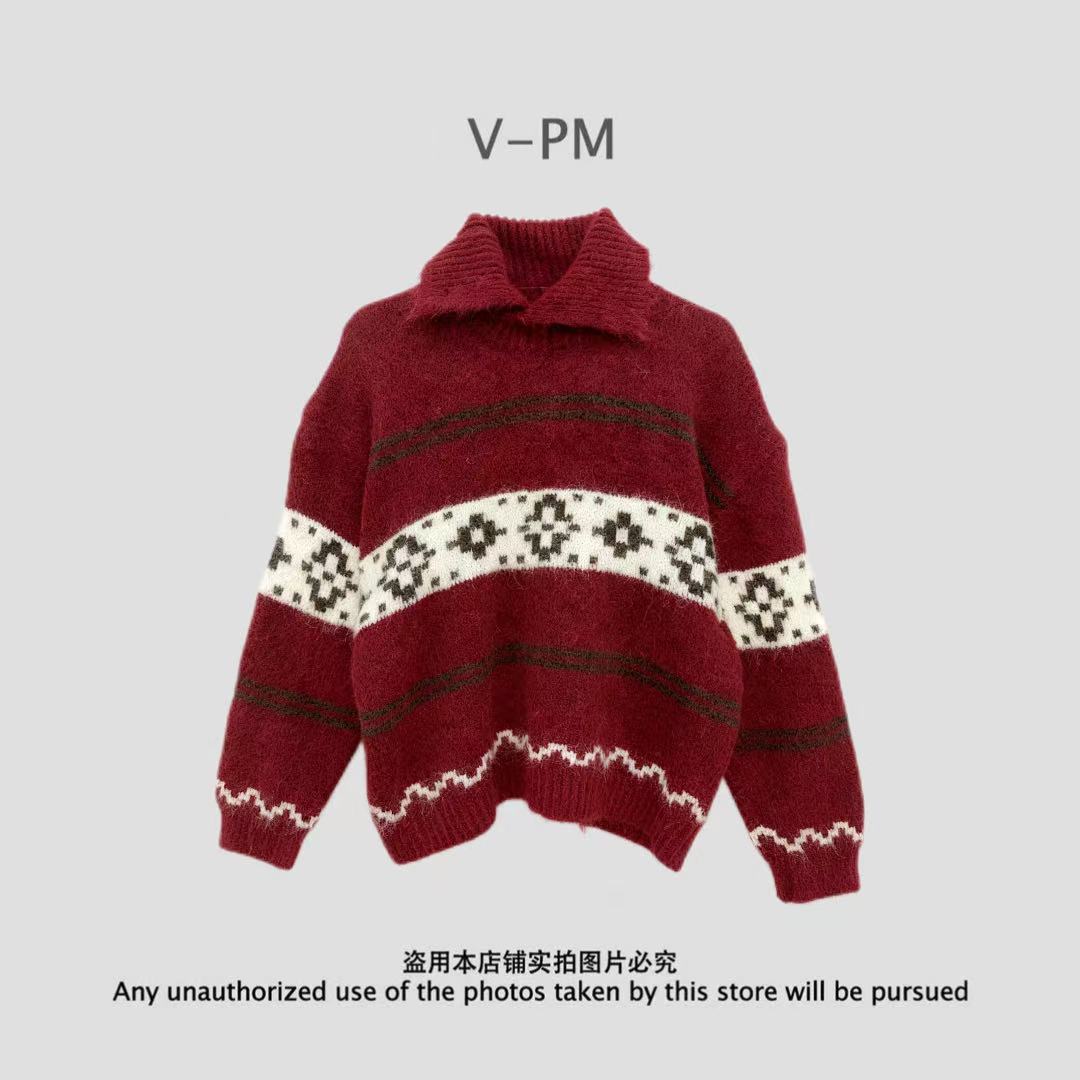 【ZUOZUO】红色高领毛衣针织衫秋冬宽松打底衫上衣（5987）