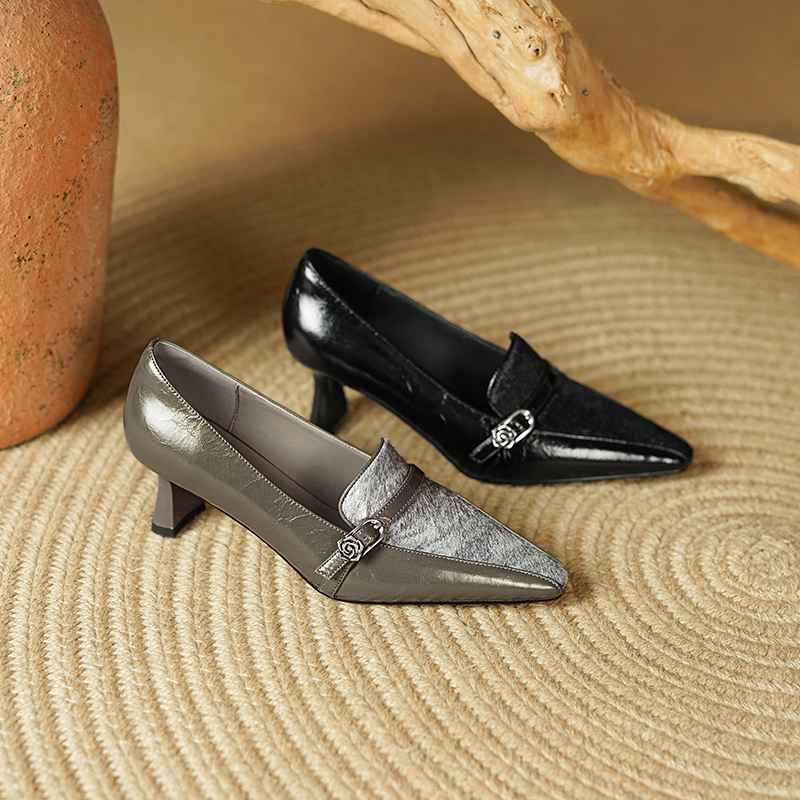 【牛皮 +马毛】5厘米2025年春季新款气质百搭方头深口单鞋SGD105