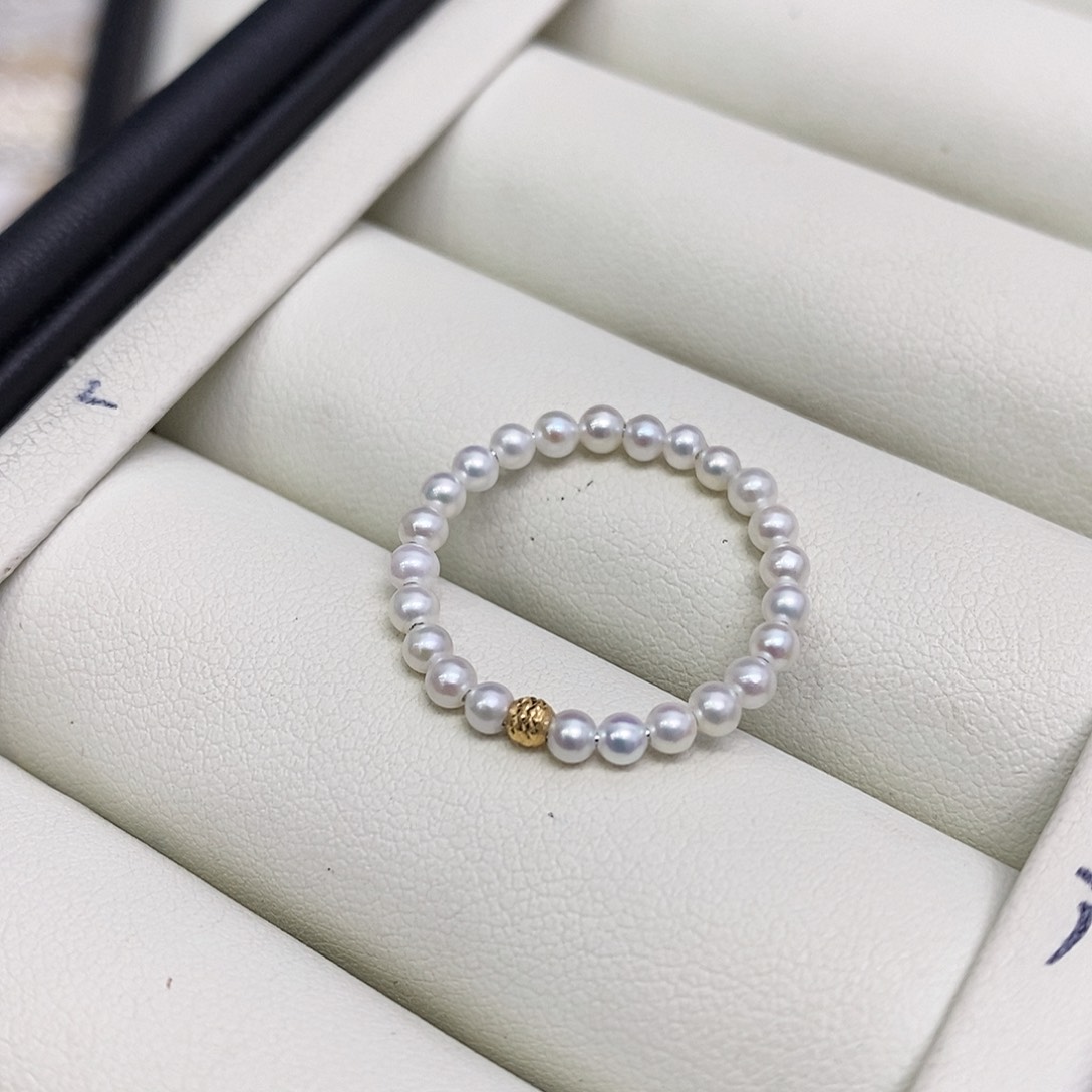 淡水珍珠戒指18K金镶嵌2-3m m