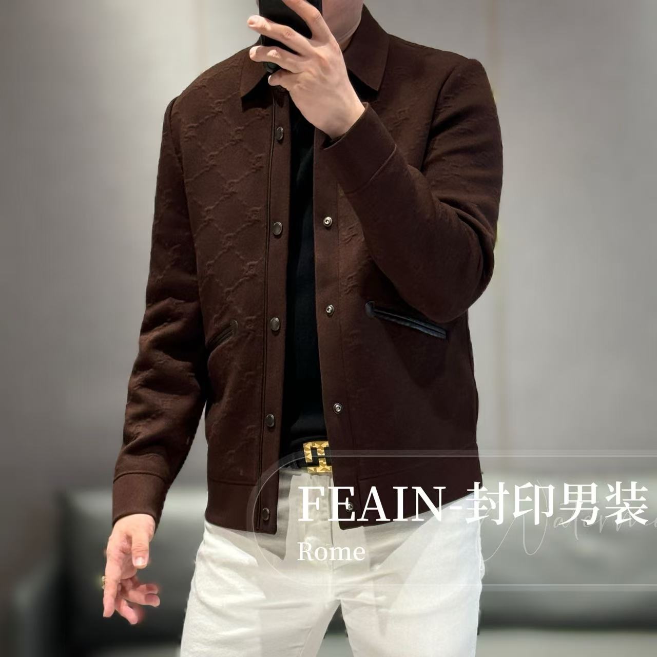 高端定制立体浮雕提花工艺磁力扣设计夹克7879