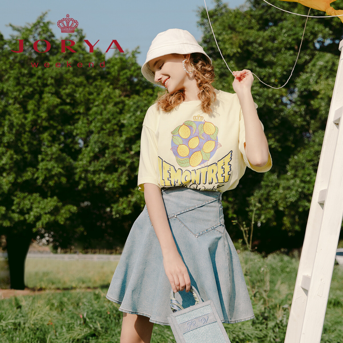 卓雅周末柠檬字母印花宽松短袖T恤EJWCBQ46