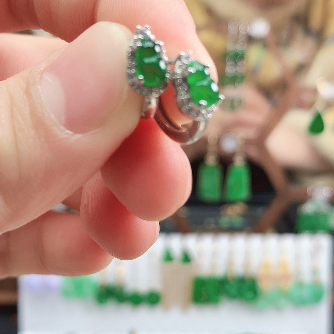翡翠耳饰银S925镶嵌耳饰