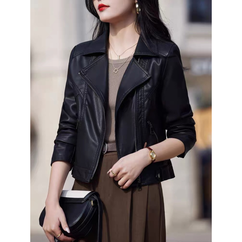 0056 M机车皮衣2025春秋新款高端气质显瘦皮夹克短款外套