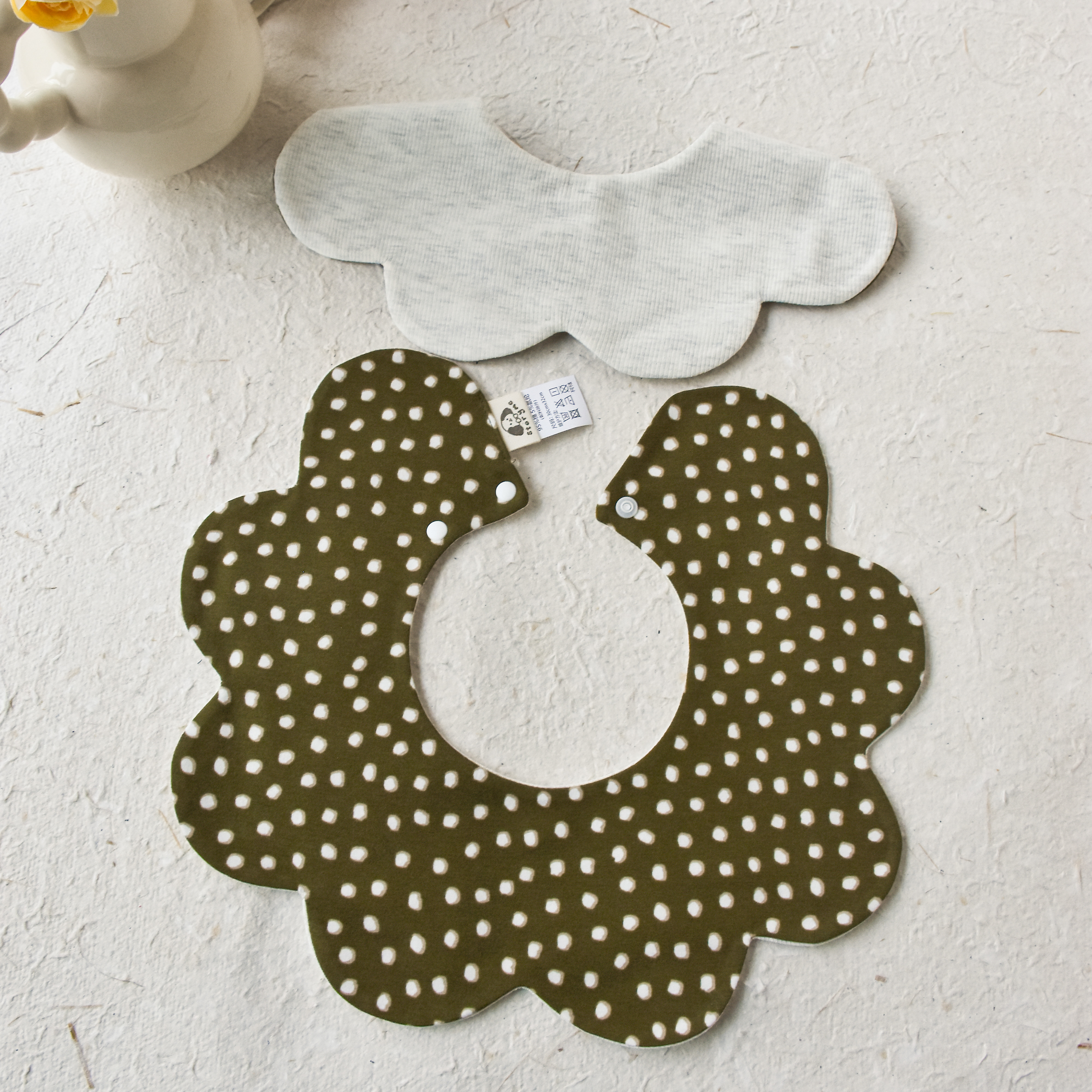 [y567]墨绿色白波点口水巾围兜新生儿防吐奶柔软透气可爱ins风