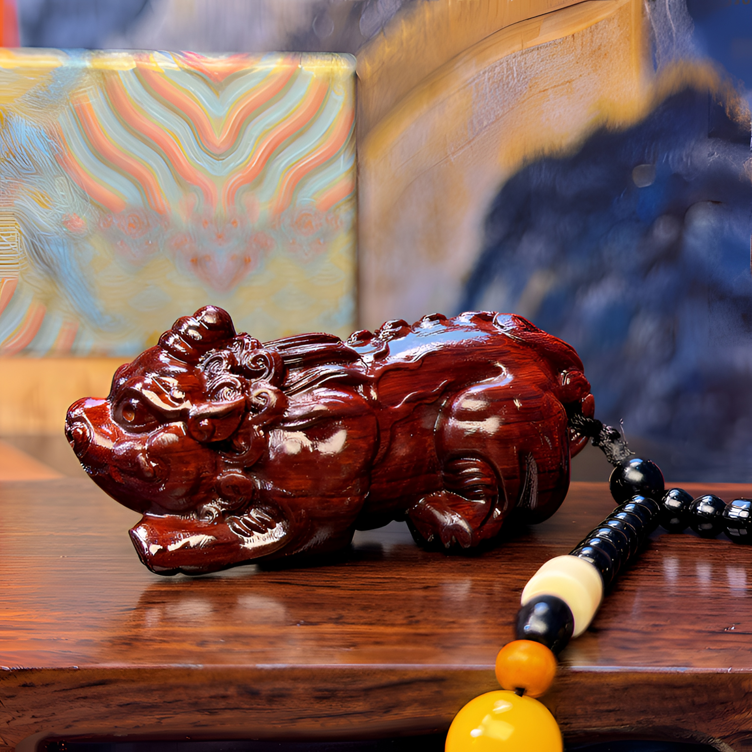 霸王貔貅 手把件紫檀木雕刻（招米米）