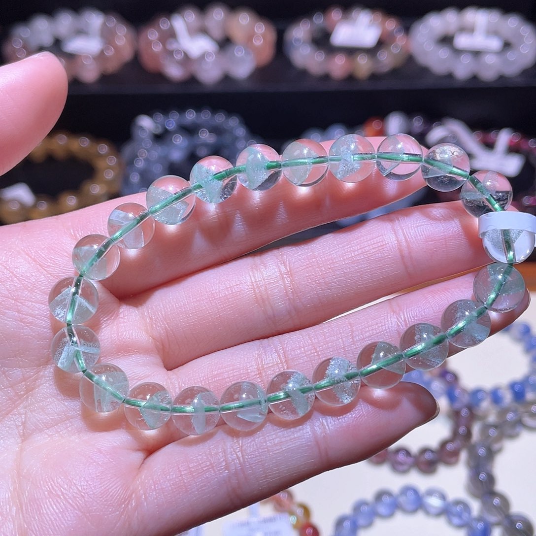 水晶手链未镶嵌翠幽灵手链，晶体通透8.2