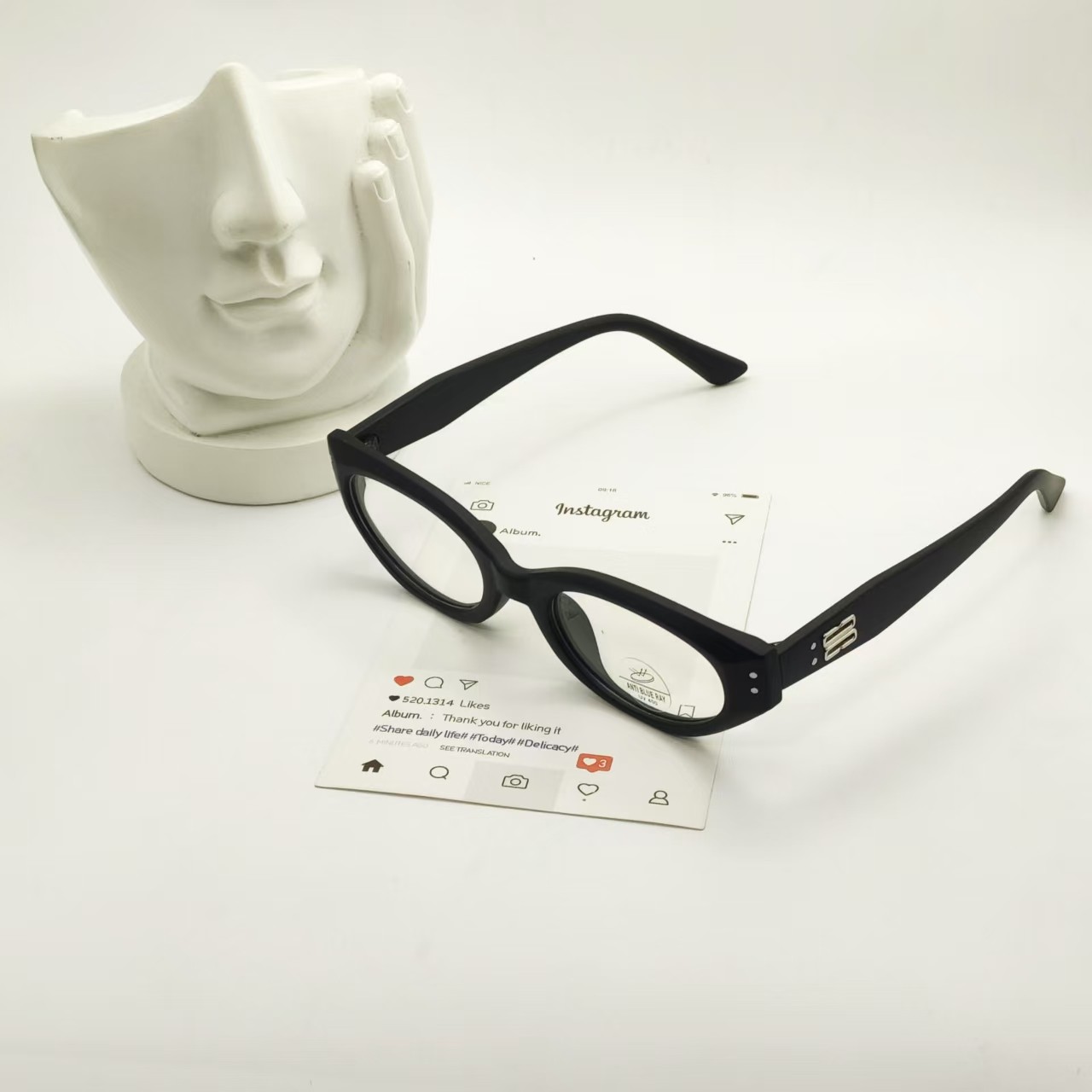 【5185】黑色猫眼平光男女款高级感时尚太阳眼镜防紫外线