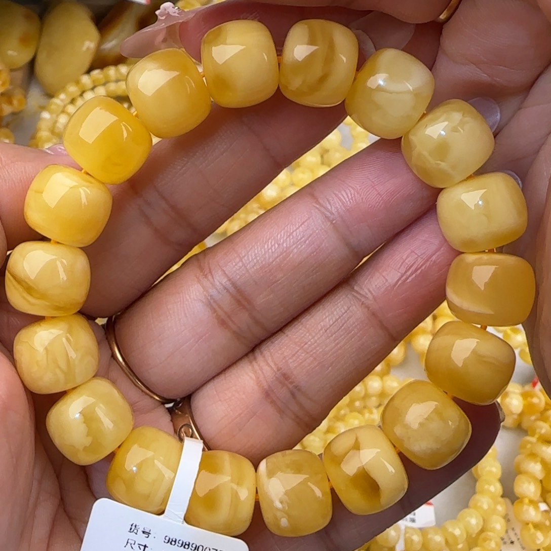 蜜蜡未镶嵌手链黄白花老型手串