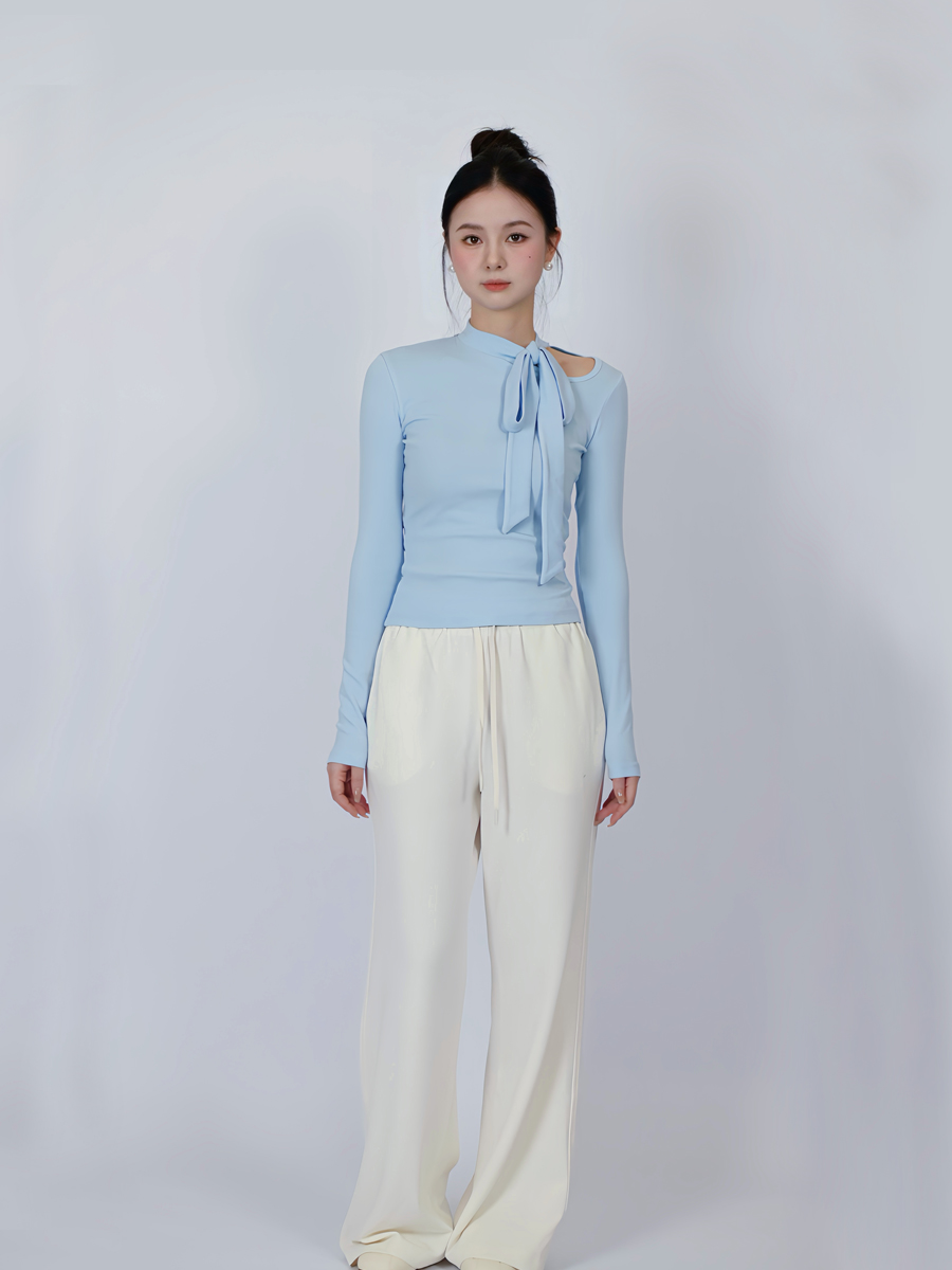 EclatCo/亦炣面膜裤奶白色秋冬新款阔腿长裤时尚休闲裤高腰显瘦