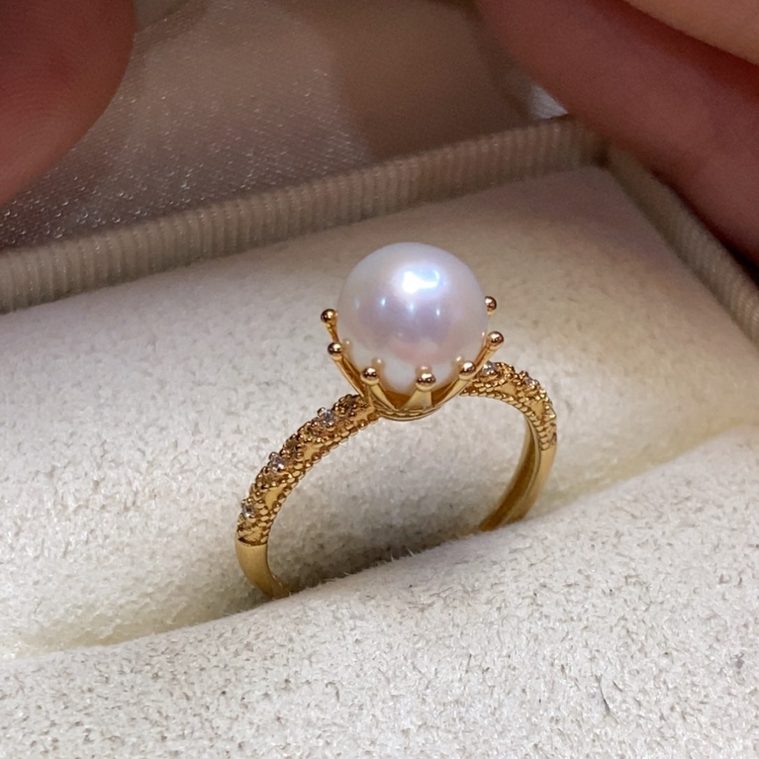 淡水珍珠戒指银S925镀金镶嵌