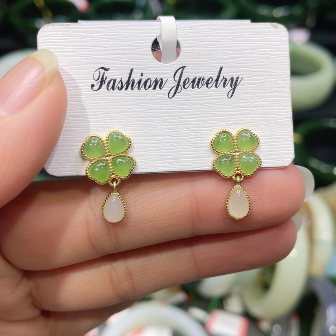 银S925镶嵌和田玉耳饰