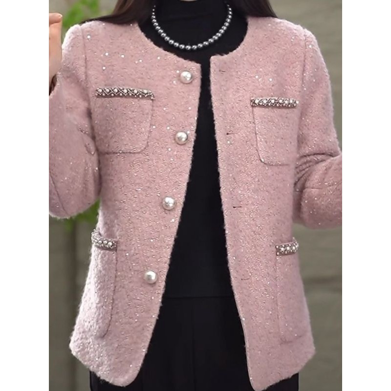 皮尔卡丹年轻妈妈春秋气质小香风短款外套新款2025中老年女时尚百