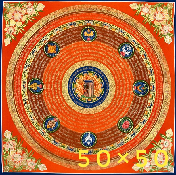 尼泊尔手绘唐卡客厅装饰画六字真言坛城红色十相自在